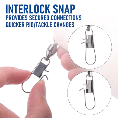 Dr.Fish 30 Pack Ball Bearing Snap Swivels, Swivels Fishing Tackle with Safety Interlock Snap Saltwater Freshwater Stainless Fishing Clips Clasp Leader Line Hook Sinker Connector - size: #7-115LB-2.4"