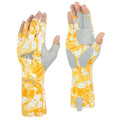 KastKing Agies Fishing Gloves Men, UPF 50+ Sun Gloves UV Protection, Cooling Quick-Dry 3/4 Fingerless Gloves with Extended Cuff, Microfiber Palm & Pull Tabs, for Fishing, Kayaking, Hiking, Hunting - color: X Camo-Mahi, size: Small-Medium