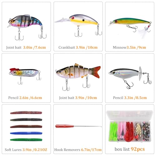 104PCS Fishing Lures Kit, Fishing Gear & Accessories with Premium Gift Box | Glide Bait , Hooks,Weights, Fish Hook Remover,Hard & Soft Baits for Bass Trout Pike Salmon for Dad - style: 6b
