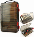 Double-Sided Fishing Lure Hook Tackle Box Visible Hard Plastic Clear Fishing Lure Bait Squid Jig Minnows Hooks Accessory Storage Case Container (Brown 14 Slots) - color: Brown-14 Slots