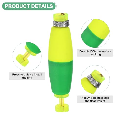 M METERXITY Pack Fishing Bobbers Floats, EVA Foam Weighted Bobbers, Clip-on Floats Slip Corks Floaters Strong Buoys - color: Green & Yellow, size: 2" Length