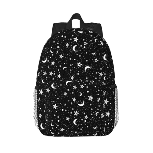 Black And White Moon Star Backpack For Teenage Girls And Boys Cute Kids Backpacks Children School Bag - color: Black and White Moon Star