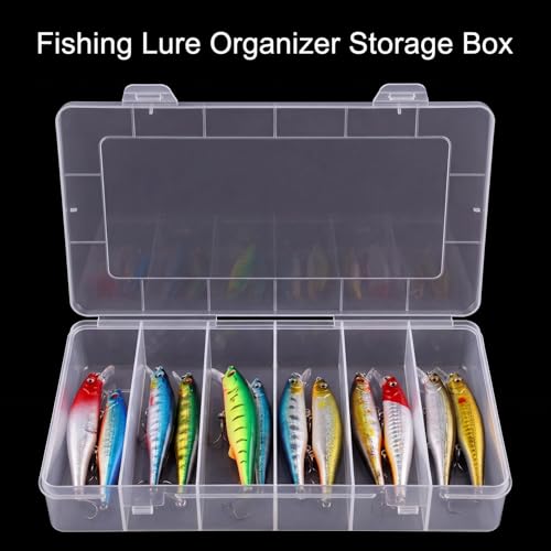 QFGasre 6 Grids Clear Plastic Fishing Tackle Box Tackle Box Organizer with Dividers Craft Storage Containers for Fishing Gear Crafts Beads Earrings Jewelry Screws Nails Pins Small Parts Storage Organi