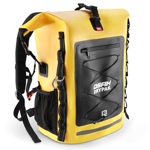 OSAH DRYPAK Waterproof Backpack Dry Bag 35L/55L/85L – Heavy Duty Roll-Top Hiking Backpack for Travel, Kayaking, Boating, Camping, Rafting and Fishing - color: Yellow, size: 85L