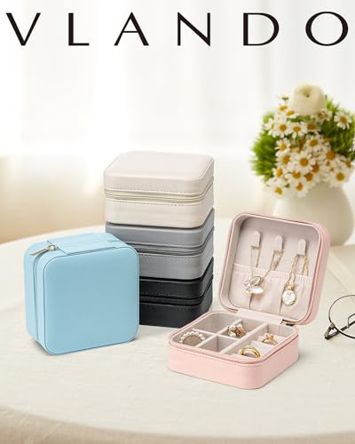 VLANDO Wedding Bridesmaid Gifts - Mothers Day Gifts - Small Jewelry Travel Organizer, Travel Jewelry Case for Ring, Earring, Necklace, Bracelet - Milky White - color: B.Beige