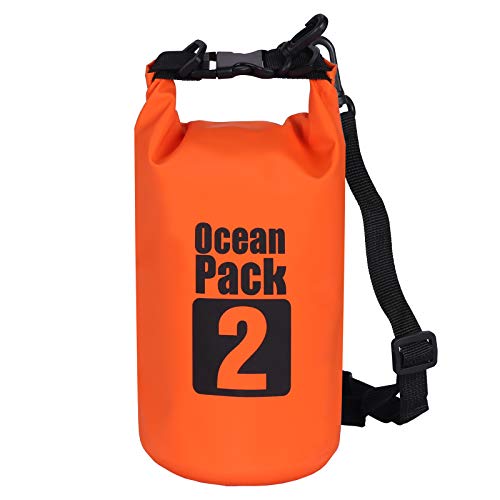 2L/3L/5L/10L/15L/20L/30L 500D Tarpaulin Heavey-Duty PVC Water Proof Dry Bag Sack for Kayaking/Boating/Canoeing/Fishing/Rafting/Swimming/Camping/Snowboarding - color: Orange, size: 2L with Strap
