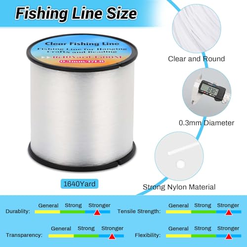 Strong Fishing Line Clear, Acejoz Fishing Wire 0.3mm, 0.45mm, 0.8mm Invisible Hanging Wire Nylon String Heavy Duty Monofilament Line for Hanging Decoration Balloon Garland Crafts - color: 0.3mm