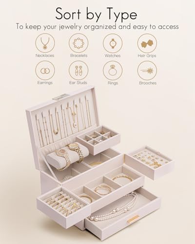 VLANDO 3 Layer Jewelry Box - Women Jewelry Box with Retractable Tray - Jewelry Organizers with Drawer for Necklaces, Rings, Bracelets, Earrings, Gift for Couples Mom Girls - Pink - color: B.Pink, size: 3-Layer