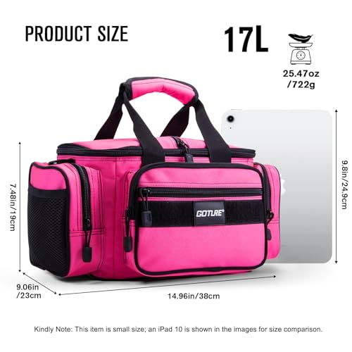 Goture Fishing Tackle Bag with 3 Tackle Boxes, Soft Side 600D Water-Resistant Cross Body Sling Fishing Bag, Small Saltwater Gear Storage Tactical Bags, Gifts for Men/Women (14.96"x9.06"x7.48") - color: A:Pink with 3 Tackle Boxes, size: X-Small