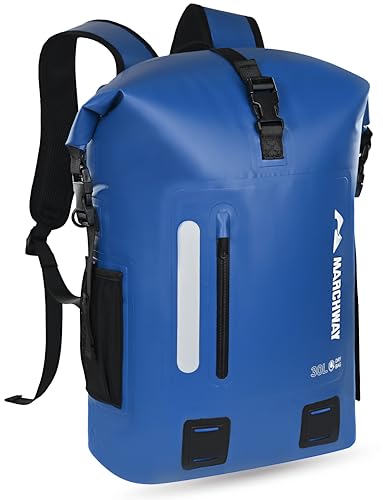 MARCHWAY Roll Top Waterproof Backpack, Floating Dry Bag 20L/30L/45L with Ergonomic Rectangular Base, Cushioned Back, Hip Strap for Hiking Camping Kayaking Travel (Blue, 30L) - color: Blue, size: 30L