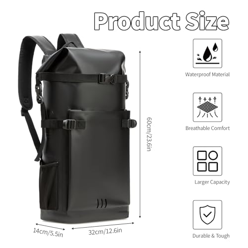 Waterproof Dry Bag,Heavy Duty Hiking Backpack Roll-Top Closure Bag for Kayaking, Hiking, Camping, Boating- Men/Women ﻿ - color: black