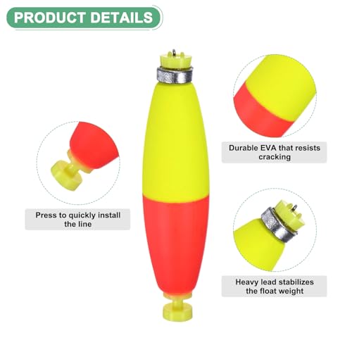 M METERXITY Pack Fishing Bobbers Floats, EVA Foam Weighted Bobbers, Clip-on Floats Slip Corks Floaters Strong Buoys - color: Red & Yellow, size: 3" Length