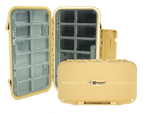 Kingfisher Large Waterproof 24 Compartment Tailwater Nymph Fly Fishing Box - color: Tan