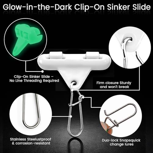 Sinker Slides for Fishing with Weight Bumpers, No Twist Sinker Slide, Clip-On Sinker Slider for Easy Weight Change, Protect Line & Knot Swivels Snaps, Ideal for Catfish Carolina Rig - color: Glow (Fluorescent Green), size: 24PCS Sinker Slides + 24PCS Bump