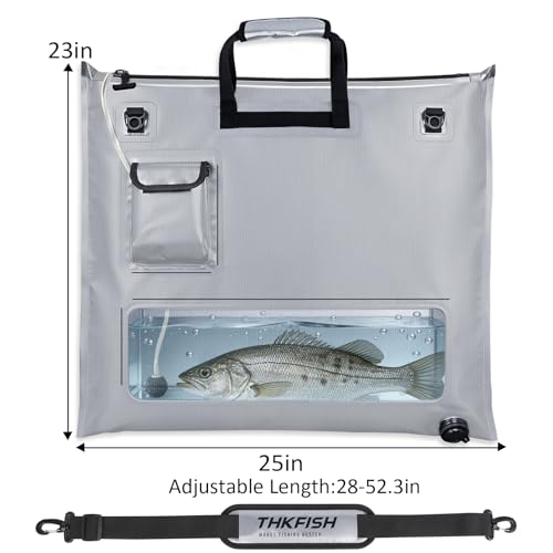 THKFISH Fish Tournament Weigh in Bag for Bass Fishing, Heavy Duty Insulated Live Fish Bag for Caught Fish with Waterproof Zipper and Mesh Liner, Leakproof,Puncture Resistant (Silver-25×23in) - color: Silver-25×23in