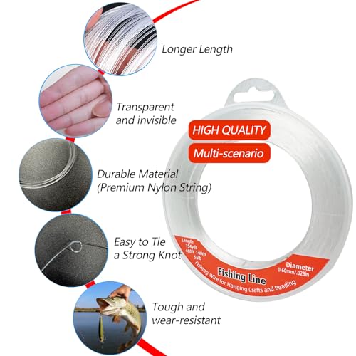 Nylon Fishing Line, 0.45mm 985ft,Strong Clear Invisible Hanging Wire for Crafts Beading, Decorative Pictures, Stringing Lights - size: 0.3mm-.012inch-1640ft