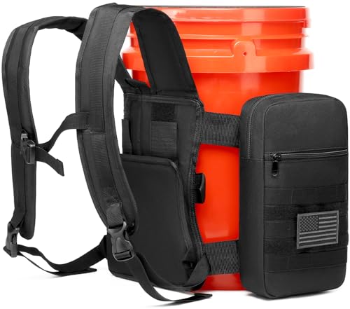 Backpack for 5 Gallon Buckets - Universal Bucket Organizer with Pocket for Hunting, Fishing, Apple Picking, Baseball & Ice Fishing, Black - color: Black