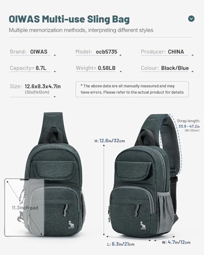 OIWAS Sling Bag Crossbody Backpack for Men, One Strap Backpack Hiking Daypack Chest Bag for Women - color: Gray