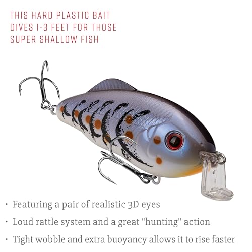 Strike King Hybrid Hunter Shallow Jr. Fishing Lure, Shallow Diving Crankbait, 90-Degree Bill, 3D Eyes, Loud Rattle, Dives 1 to 3-Feet,Size 4 & 6 Treble Hooks - color: Blue Craw, size: 1/2 oz