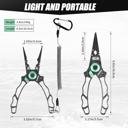 Fishing Pliers with Innovative Ergonomical Handle, Corrosion Saltwater Resistant,Fishing Multitool Hook Remover Braided Fishing Line Cutting, Split Ring with Coiled Lanyard and Sheath - color: Dark Gray-6.6"