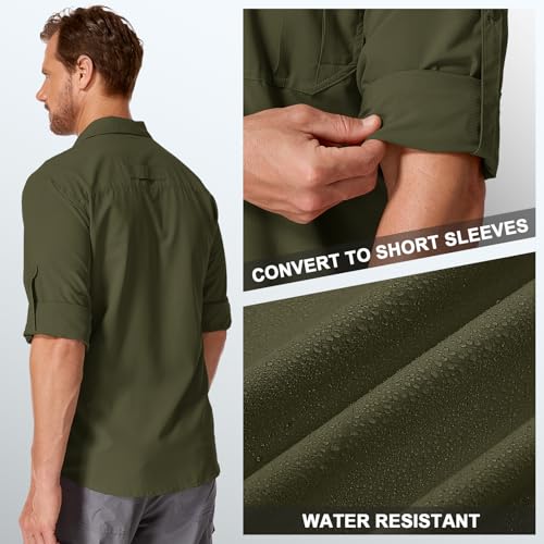 Men's Sun Protection Safari Fishing Shirts Long Sleeve UPF50+ UV Quick Dry Lightweight Cooling Hiking Travel - color: Olive Green, size: Small