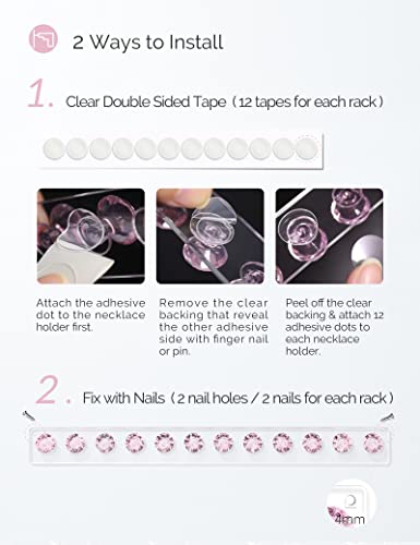 Acrylic Necklaces Holder Wall Mounted Necklace Hangers Hanging Jewelry Organizer with 12 Hooks, Clear Jewelry Hangers for Necklace Organizer for Girls Women, Necklace Hooks for Wall (Pink, 2 Pack) - color: Pink – 2Pack