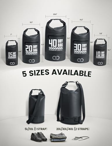 Lamicall Waterproof Dry Bag with Phone Pouch - 5L/10L/20L/30L/40L Floating Roll Top Backpack for Kayaking Boating Beach Camping Fishing - Heavy Duty 500D PVC Marine Dry Sack for Men, Women, Black 10L - color: Black, size: 10L