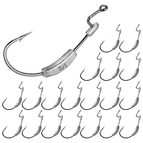 15 Pcs Weighted EWG Worm Hook, Weedless Fishing Swimbait Hooks Bass Fishing Freshwater Saltwater Assorted 1/8oz 3/16 1/4oz - size: 1/8oz-20pcs