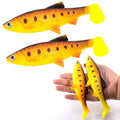 Alwonder 2-Pack Fishing Swimbait Soft Plastic Lures Saltwater, 6.1IN Texas Rig Paddle Tail Swim Baits Freshwater, Sinking Paddle Tail Soft Lure Bait for Pike Musky Bass Tarpon Halibut Mackerel Grouper - color: Yellow