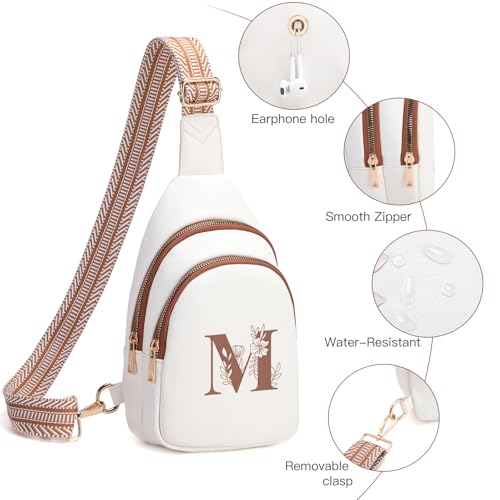 Viverte Crossbody Bags for Women Initial Sling Bag Cross Body Fanny Packs Personalized Gifts for Mom Women Wife - color: Beige with Brown, style: M