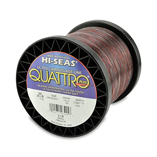 HI-SEAS Quattro Monofilament Fishing Line - Low-vis 4 Color Camo, Strong & Durable Performance Saltwater Main Line - style: 25 Lb Test, 0.50 Mm Dia, 3920 Yd