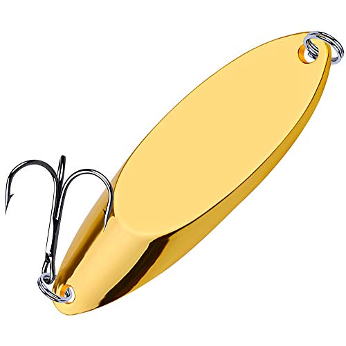 PROBEROS Fishing Spoons Lures Bass Baits Jigging Bait Tackle with Treble Hooks Hard Metal Spoon Fishing Lure Weight Pick 10 Pcs/Pack Silver Gold - color: 10PCS Gold, size: 3G/0.1OZ