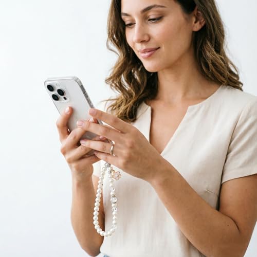 Beaded Phone Lanyard Wrist Strap Phone Charms Fixed Beads Pearl Chain - color: PC-xxf-1