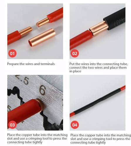 250pcs Wire Terminal connectors 7Size Electrical Butt Connector Copper Tube Connector Kits with Heat Shrink Tubing Wire Ferrules Kits