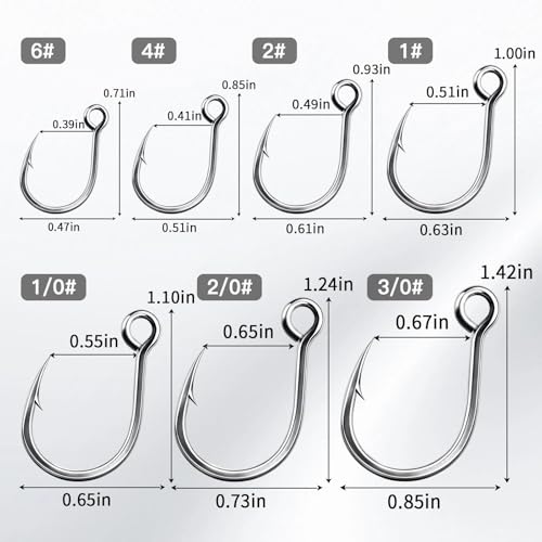 FishTrip Fishing Inline Single Hooks - in Line Hooks for Treble Hook Replacement for Lures Plugs Saltwater Freshwater Size 6 4 2 1 1/0 2/0 3/0 - color: Standard Silver 1, size: 1#_25pcs