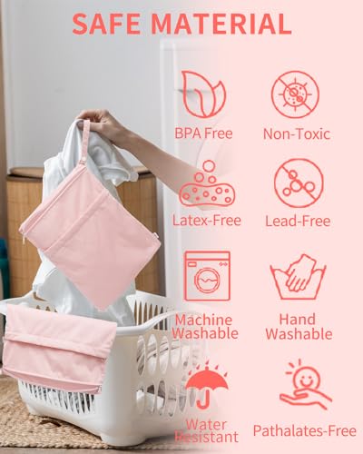 babygoal Wet Dry Bags for Baby Cloth Diapers, Washable Travel Bags, Beach, Pool, Gym Bag for Swimsuits & Wet Clothes with 2 Pockets 3 Pack 3LN09 - color: Pink