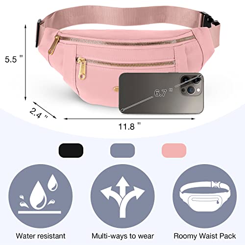 3 Pcs Waterproof Fanny Packs for Women and Men Waist Pack with Adjustable Strap Waist Pouch for Sports Running Exercise Walking Travel - color: Black, Blue, Pink