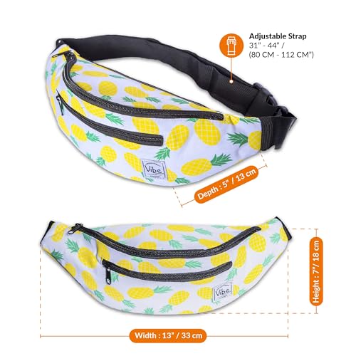 Vibe Festival Gear Rave Fanny Pack for Women Men – Festival, 4 Pockets, Adjustable Strap, Cute Waist Bag, Crossbody Belt Bag, Hiking, Running, Cycling - color: Pineapple, size: Fits Most