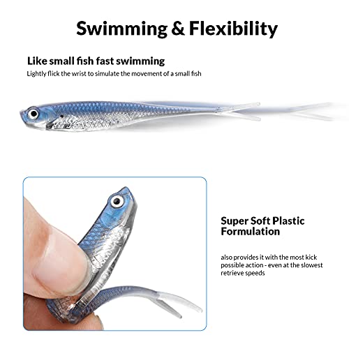 QualyQualy Soft Swimbait Fishing Lures 5PCS 6PCS Jerk Shad Minnow Drop Shot Lure Bass Bait Shad Lure Soft Jerkbait for Bass Trout Pike Walleye Crappie 2.95'' 3.93'' 4.72'' - color: A-1#, size: 2.95" - 6Pcs