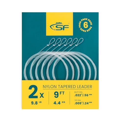 SF Pre-Tied Loop Fly Fishing Tapered Leader Nylon Clear Trout Freshwater Saltwater Bonefish Permit Bass Salmon Steelhead 7.5FT 9FT 10FT 12FT 15FT 0X 1X 2X 3X 4X 5X 6X 7X - size: 9FT-2X, style: Freshwater Knotted 6-pack