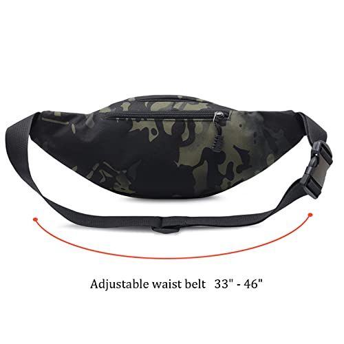 Crossbody Fanny Pack for Men&Women,Large Waist Bag & Hip Bum Bag with Adjustable Strap for Outdoors Workout Traveling Casual Running Hiking Cycling - color: Slash Black Camo