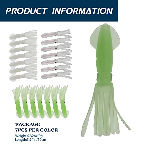 Squid Swimbait Fishing Lures - Tail Octopus Jig Head Glow Soft Plastic Lures - Trout Bass Fishing Baits Kit - color: F-glow squid lures 21pcs 3.94in/0.32oz