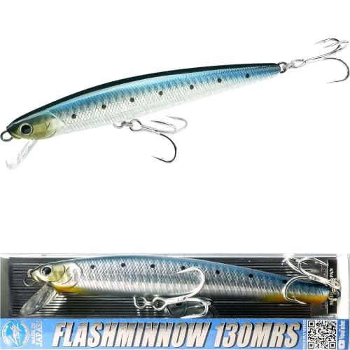 LUCKY CRAFT FlashMinnow 130MRS Saltwater Fishing Lures, Jerkbait for Halibut and Bass Fish, Slow Sinking 2-4ft, Surf Fishing Gear and Tackle Box Accessories - color: 702 Zebra Sardine
