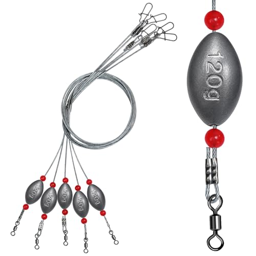 Fishing Egg Sinker with Soft Plastic Core Weight Rigs 5pcs Flounder Rig Saltwater,176.37lb Fishing Wire Leader with Egg Sinker Swivels Snap, Grouper Bottom Fishing Rigs - color: rig, size: 120g(4.2oz)-5pcs
