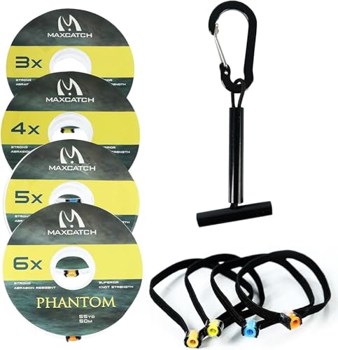 M MAXIMUMCATCH Maxcatch Fly Fishing Tippet Line Material with Tippet Line Holder & Tender, Clear, 55Yds, 4PCS/6PCS - color: 4 Pieces with Holder/55YDS, size: 4X+5X+6X+7X--55Yds