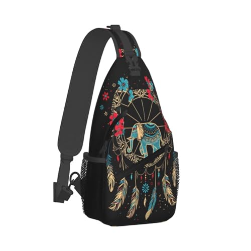 Dream Catcher With Elephant Sling Backpack Chest Bag Crossbody Shoulder Bag Gym Cycling Travel Hiking Daypack For Men Women - color: Dream Catcher With Elephant
