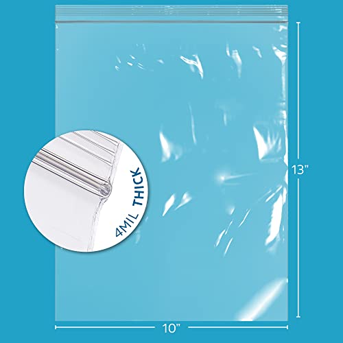 10" x 13" Heavy-Duty Zip Bags - 200 Count - Clear Plastic Reclosable Zipper Baggies, 4 Mil Thick Freezer Storage Poly Bags for Packaging Food, Clothing, Tools & Sharp Objects. - size: 10" x 13"