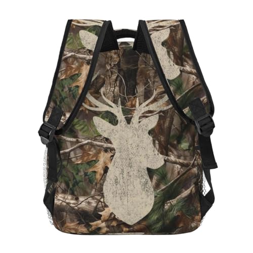 Camo Deer Laptop Backpack, 15.6" Lightweight Hiking Backpack Travel Outdoor Business Casual Daypack for Work College - color: Camo Deer
