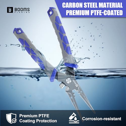 Booms Fishing Pliers Hook Remover: 7.5" Split Ring Pliers and Fish Hook Remover for Saltwater and Freshwater - Braid Line Cutter & Crimper with Lanyard - XW15 Multi-Function Fishing Tool for Angles - style: 7.5" fishing pliers