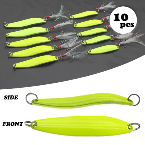 Fishing Lures,Fishing Spoons, Colorful Casting Fishing Spinner Hard Baits Tackle Single Hook for Trout Bass Salmon Freshwater Saltwater with Metal Hooks - color: 10pcs Glow Color